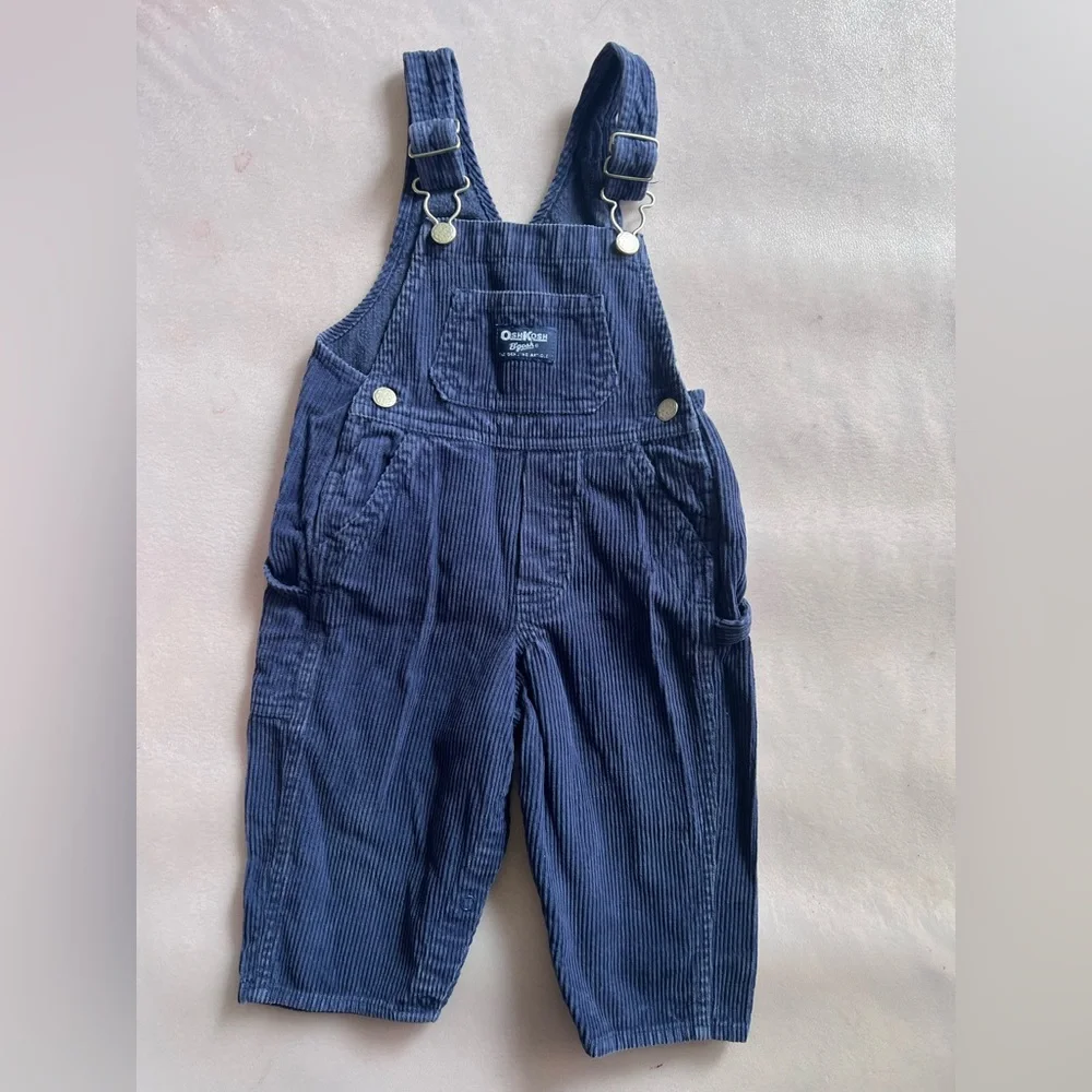 Vintage OshKosh B'gosh blue corduroy overalls 18M classic metal buckle fasteners